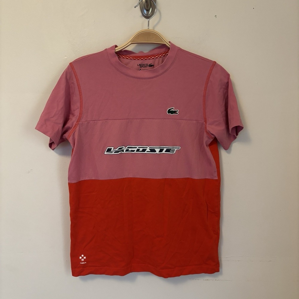 Lacoste X Daniil Kids T-Shirt Athletic Pink Red Color Block 16Y Short Sleeve